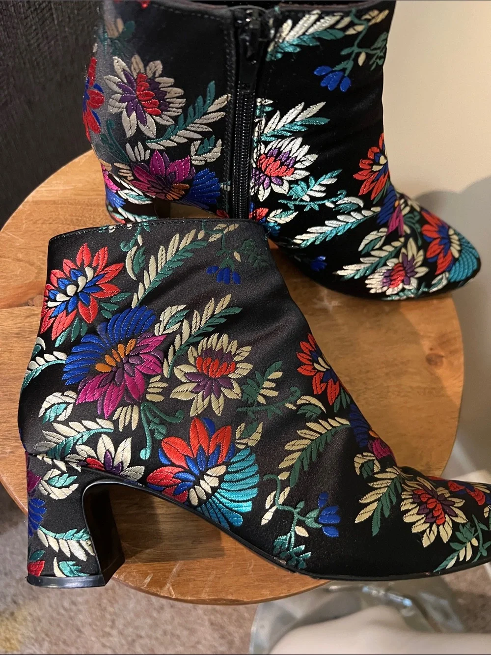 Vaneli Black Floral Embroidered Ankle Boots - Women's Ankle Boots Booties